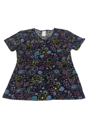 Disney Pooh Tigger short sleeve scrubs black and brights print Small